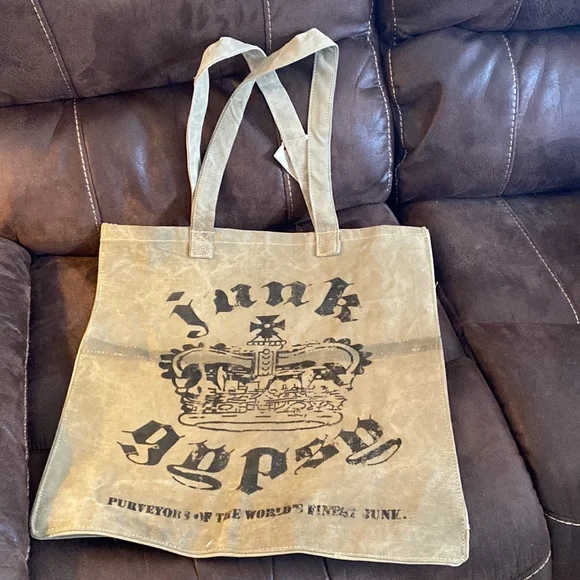 Boho Recycled Tent Market Tote Bag in Dark Green New With Tags - Picture 4 of 13